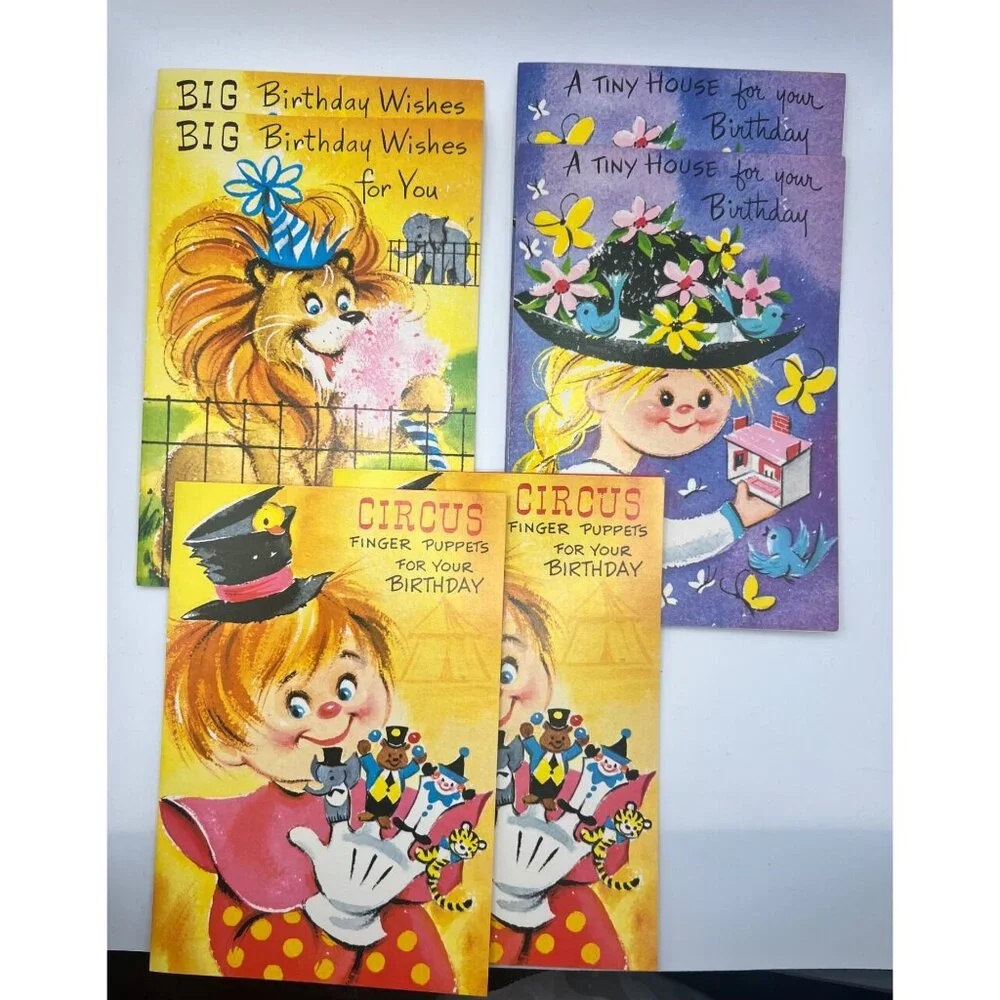 Vintage Sunshine Kids Birthday Cards Assortment Of 10 W Box + Envelopes Complete
